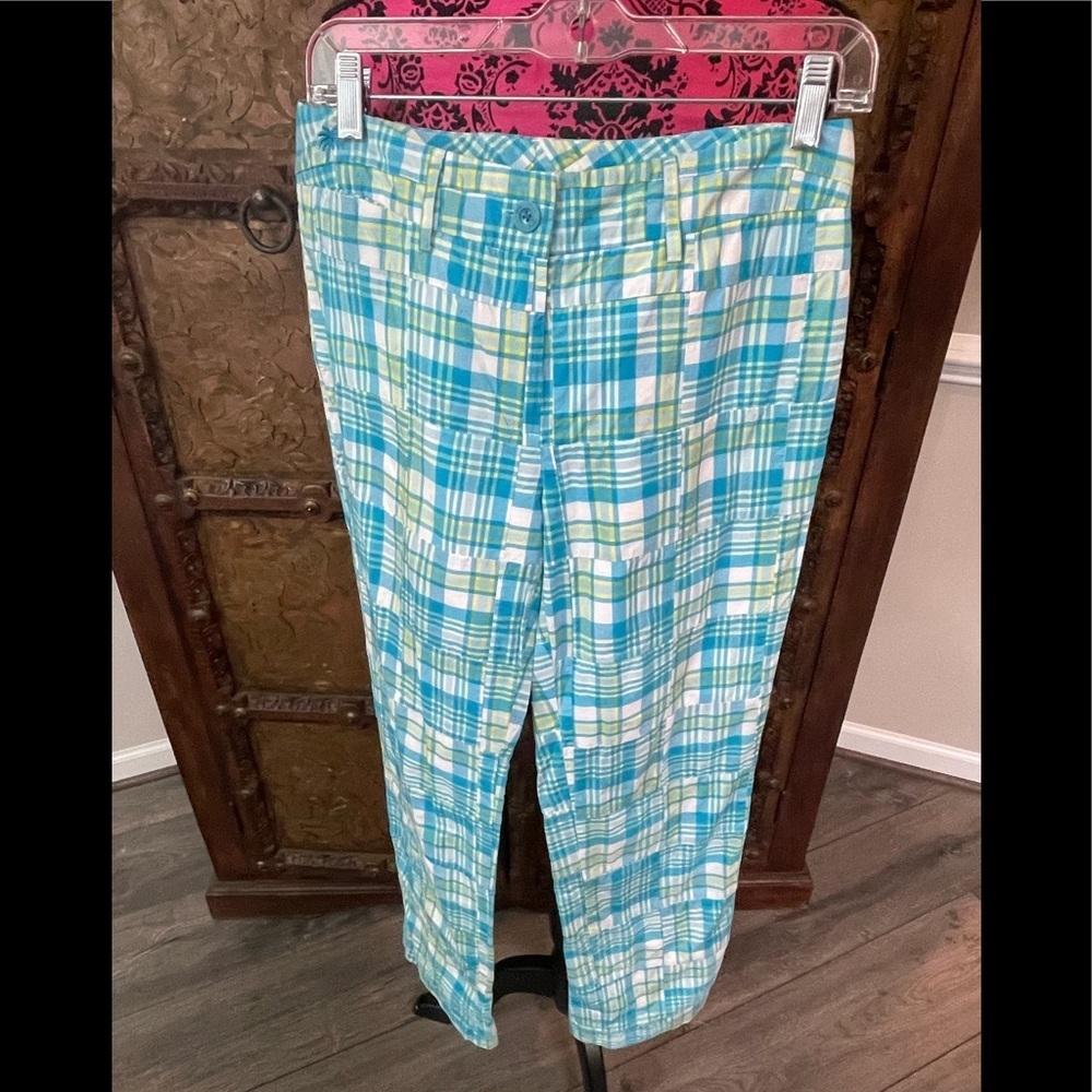 Lilly Pulitzer Blue & Green Plaid Straight-Leg Pants